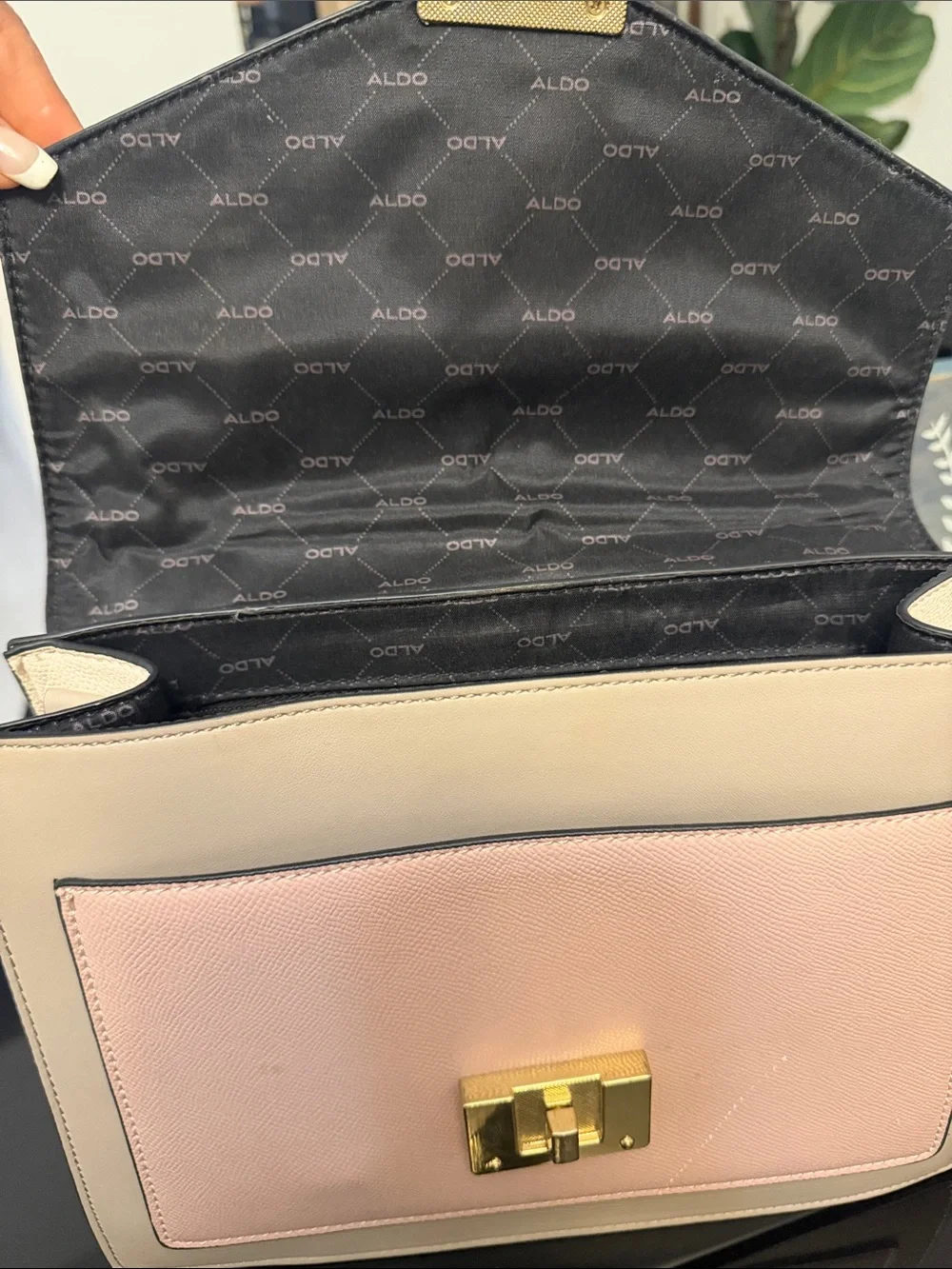 Aldo Pink Snake-Print Top Handle Satchel with Gold Chain